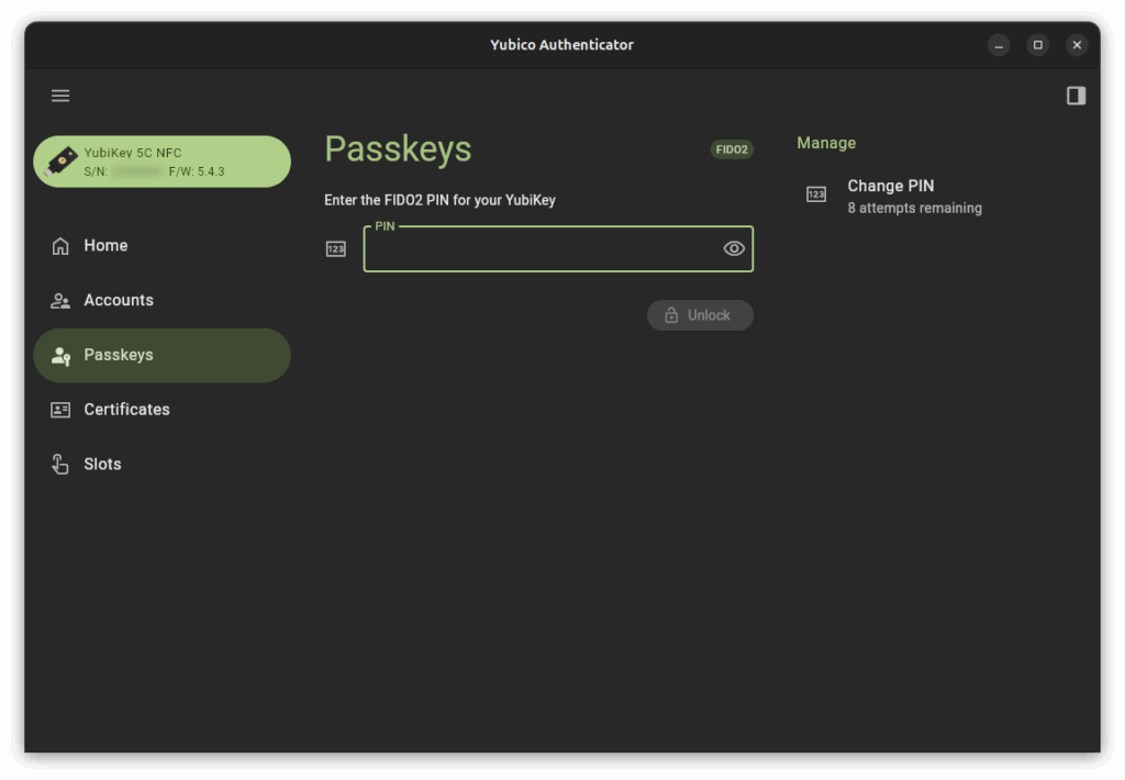 Yubikey Authenticator - Passkey PIN
