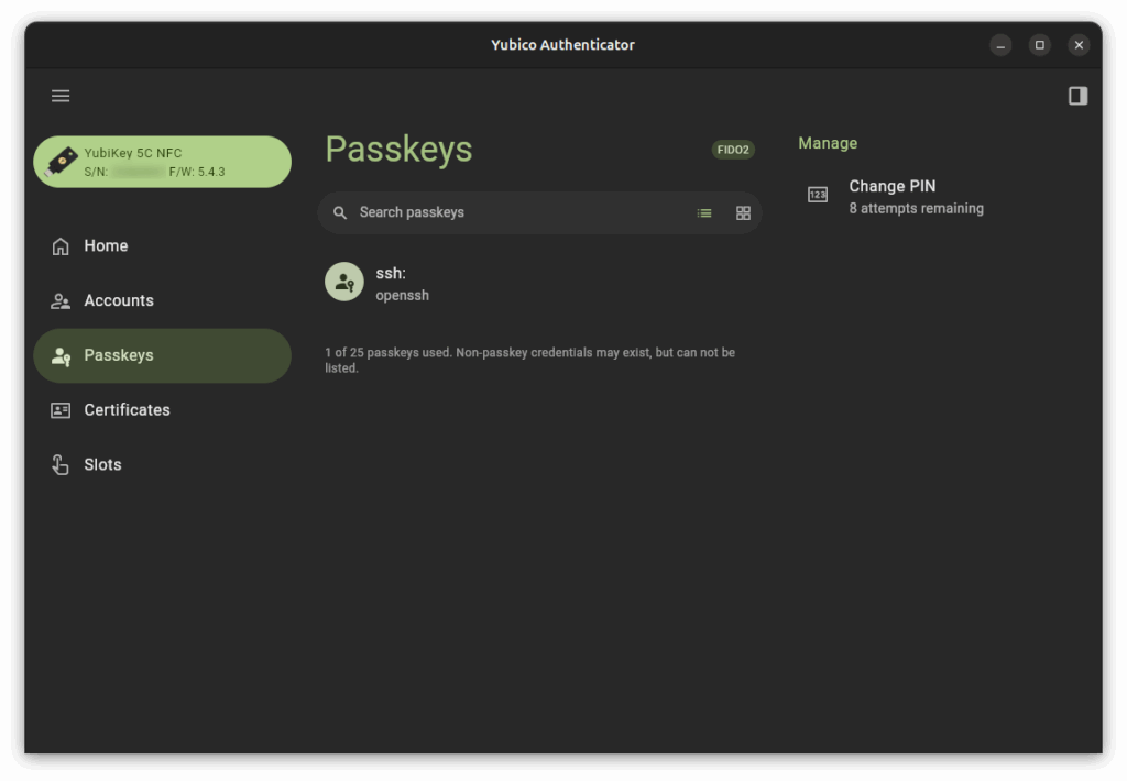 Yubikey Authenticator - Passkey View
