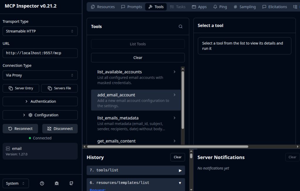 MCP Inspector screenshot